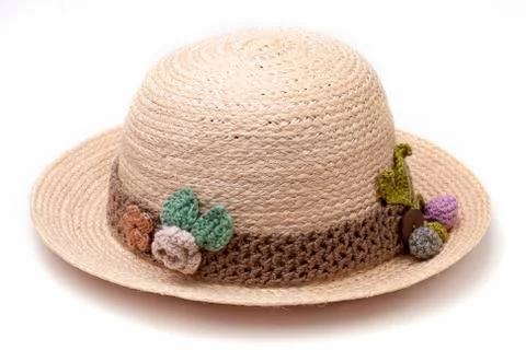 Woven hat decorated isolate on white background Stock Photos