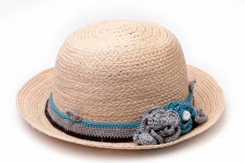Woven hat decorated isolate on white background Stock Photos