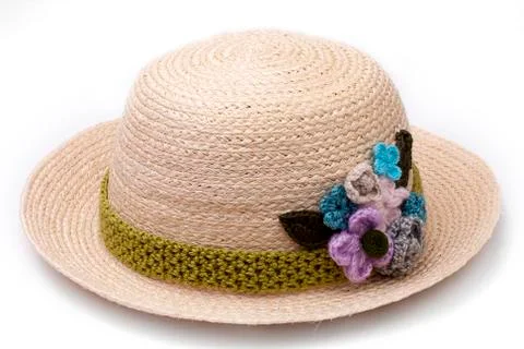 Woven hat decorated isolate on white background Stock Photos