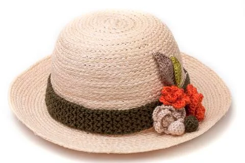 Woven hat decorated isolate on white background Stock Photos