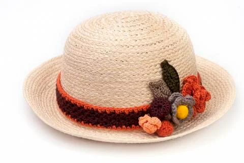 Woven hat decorated isolate on white background Stock Photos