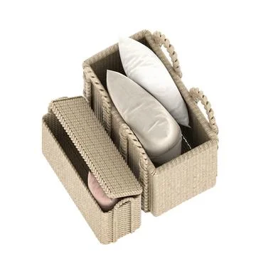 Woven Storage Baskets with Cushions – 3D Render Stock Illustration