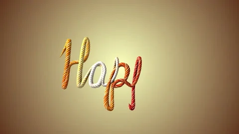 The woven thread creates the word happiness. Writing the Happy text. Colorful ro Stock Footage 153166848