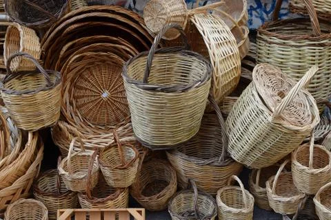 Woven wicker baskets Fotos de archivo