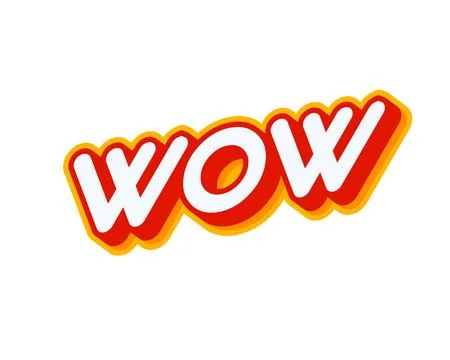 Wow 3d effect lettering isolated on white colourful text effect design vector Stock Illustration