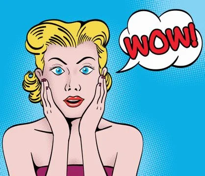 WOW blond comic girl expression Stock Illustration