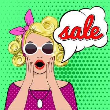WOW bubble pop art surprised woman face. Stock Illustration