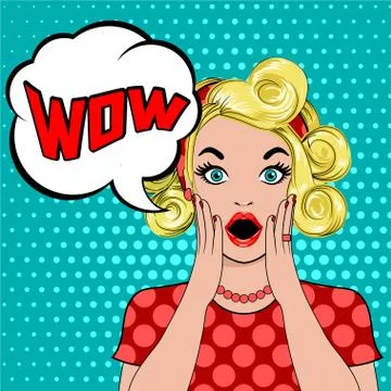 WOW bubble pop art surprised blond woman Stock Illustration