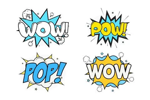 Wow comic blast with blue, white, and yellow color. Pow comic explosion with  Stock Illustration