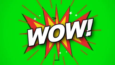 WOW Comic Book Style Text Animation on Green Screen. Video stock 333155606