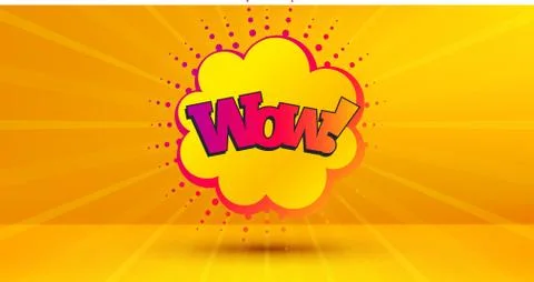 Wow comic bubble badge. Discount banner shape. Vector Illustrazione stock