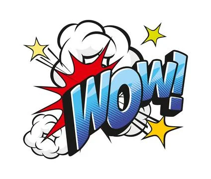 Wow comic sound effect speech bubble tag or label Stock Illustration