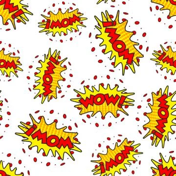 Wow comic sound effects seamless pattern background. Business flat vector ill Stock Illustration