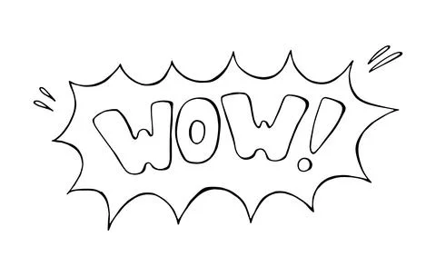 WOW Comic Speech Bubble Hand Drawn Doodle Outline Isolated on White Illustrazione stock