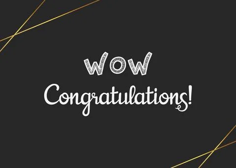Wow congratulations message with gold lines on a dark background design Stock Illustration