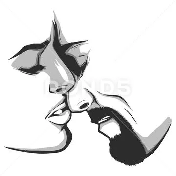 Wow couple. Happy young man and sexy woman in profile stretch to each other for Stock Illustration