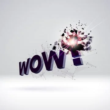Wow exploding sign with particles for party or commercial sale offering 스톡 일러스트