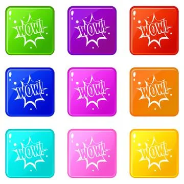 WOW, explosion effect icons 9 set Stock Illustration