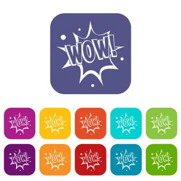 WOW, explosion effect icons set flat Stock Illustration
