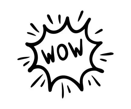 Wow Hand drawn bold cloud speech bubble element wow text. Explosion cloud icon Stock Illustration