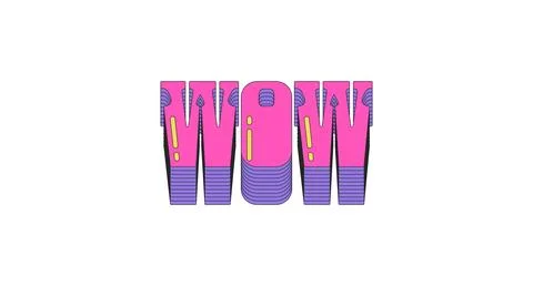 WOW interjection layered pink vaporwave slang typography Stock Illustration