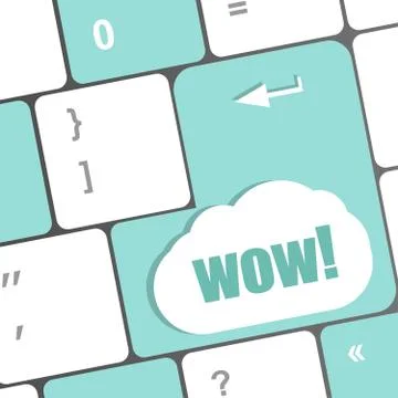 Wow laptop button on computer keyboard key Illustrazione stock