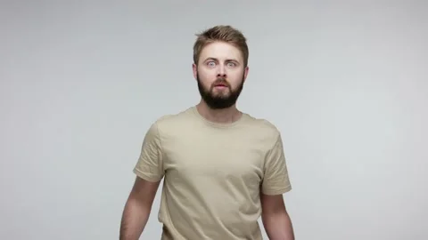 Wow, this is me! Amazed bearded man pointing himself, looking shocked surprised Stock Footage 134096869