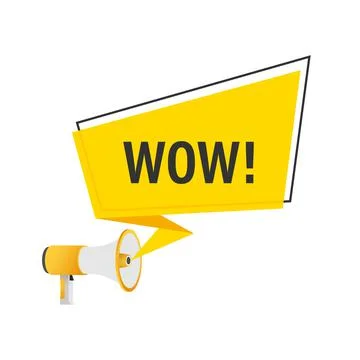 Wow megaphone. Flat vector illustration. Announce promotion offer. People Illustrazione stock