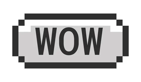 Wow monochrome pixel art button Stock Illustration