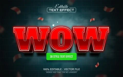 Wow red 3d glowing text effect editable Stock Illustration