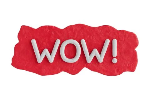 Wow Sign over Red Presentation Plasticine Banner Patch Plate. 3d Rendering Stock Illustration