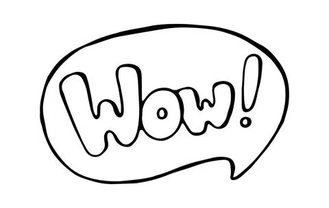 Wow Speech Bubble Hand Drawn Doodle Outline Isolated on White Stock Illustration