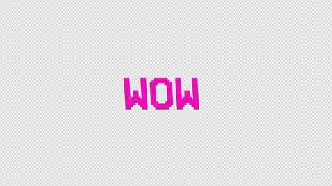 Wow - Spinning Retro Pixel Style Title On Alpha Loop Stock Footage 309282961