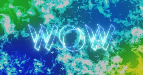 WOW  text animation with cool animated colorful background. Easy to put int.. Stock Illustration