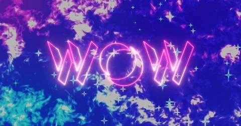 WOW  text animation with cool animated colorful background. Easy to put int.. Stock Illustration