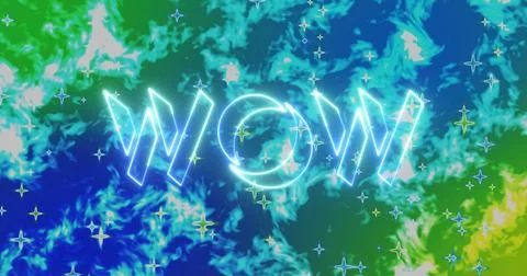 WOW  text animation with cool animated colorful background. Easy to put int.. Stock Illustration