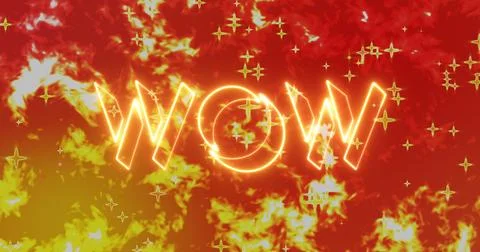 WOW  text animation with cool animated colorful background. Easy to put int.. Stock Illustration