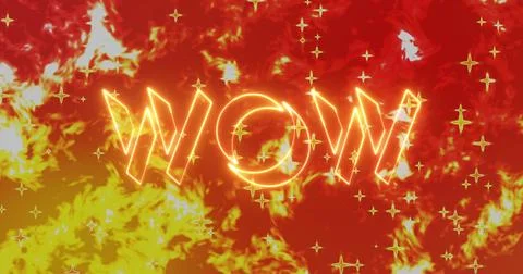 WOW  text animation with cool animated colorful background. Easy to put int.. Stock Illustration