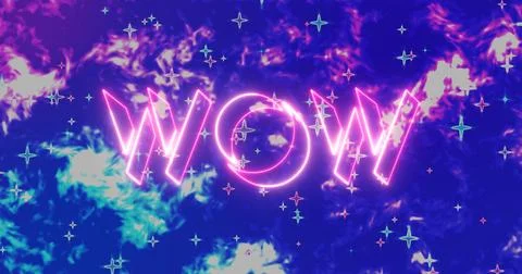 WOW  text animation with cool animated colorful background. Easy to put int.. Stock Illustration