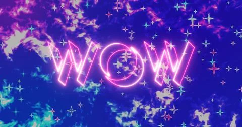 WOW  text animation with cool animated colorful background. Easy to put int.. Stock Illustration