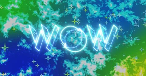 WOW  text animation with cool animated colorful background. Easy to put int.. Stock Illustration