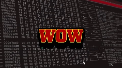 Wow text animation over digital data and binary code background Stock Footage 305079160