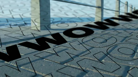 Wow text animation over pavement with geometric patterns near railing Stock Footage 304567150