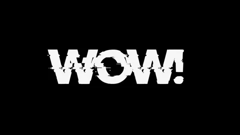 Wow text with glitch screen effects on a black background. Видео 150771342