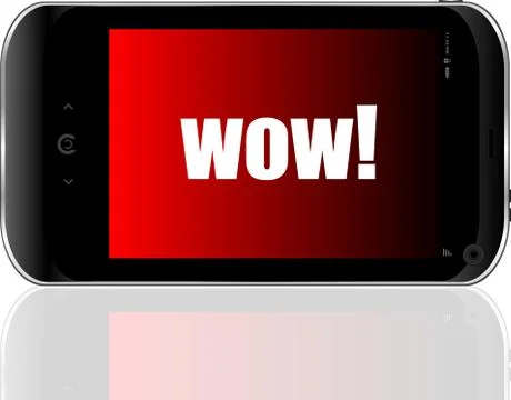 Wow text, global communication concept . Detailed modern smartphone Stock Illustration