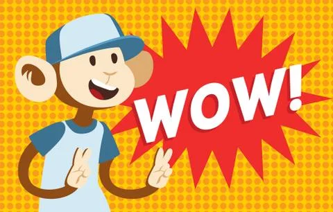 Wow text monkey classic pop art design vector illustration Illustrazione stock