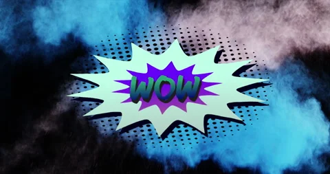 Wow text on retro speech bubble against smoke explosion on black background Stock Footage 141235609