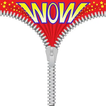 Wow White-red background with a zipper and the word wow Copyright: xZoonar... Stock Photos
