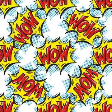 WOW word Multicolored comics speech bubbles seamless pattern Stock Illustration