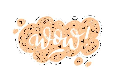 Wow word in speech bubble icon with thin linear elements around. Hand drawn l イラスト素材